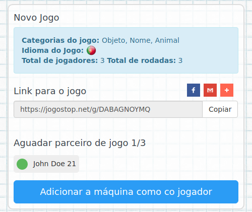Jogo de Stop Como convidar oponentes para o jogo